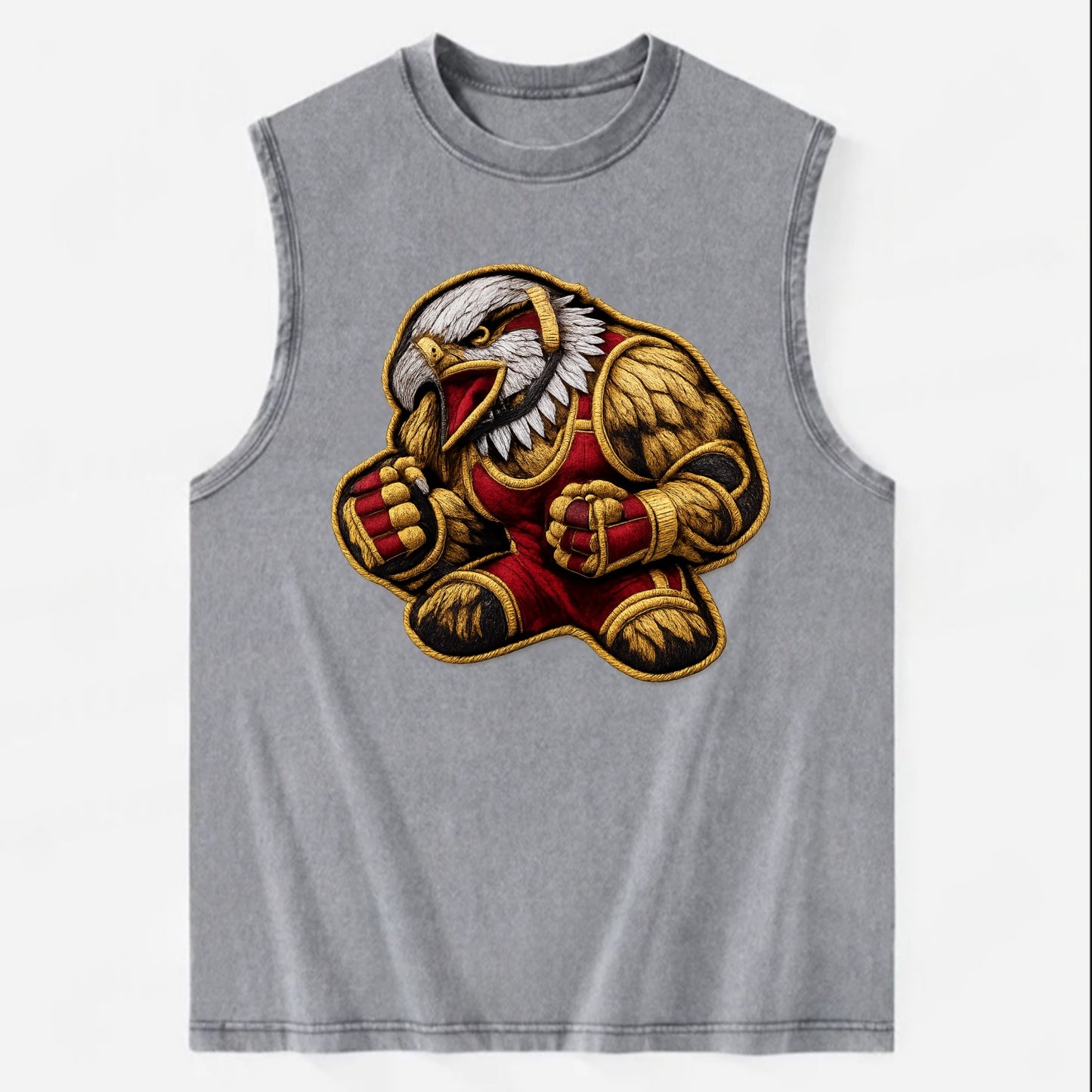 Embroidered patch design - WRESTLING EAGLE - fierce eagle with wrestling - Vintage Washed Tank - Grey