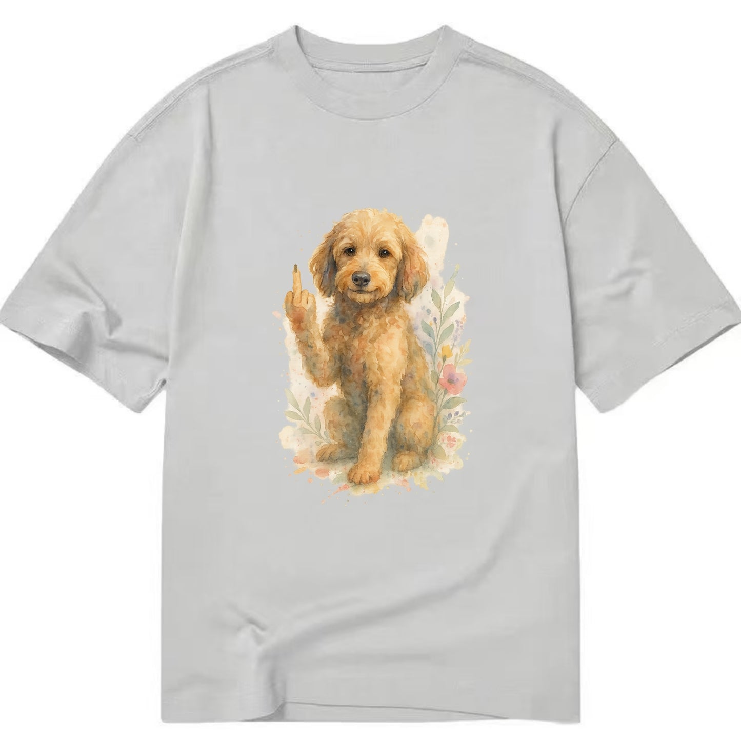 Labradoodle hypoallergenic with wavy coat, intelligent eyes, paw raised - Classic T-shirt - Grey