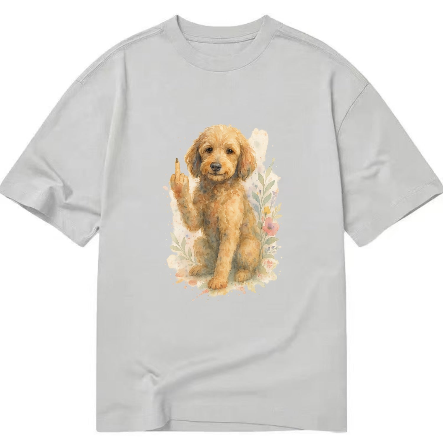 Labradoodle hypoallergenic with wavy coat, intelligent eyes, paw raised - Classic T-shirt - Grey