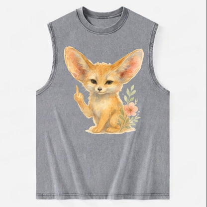 tiny fennec fox with oversized ears, one small paw raised in sass - Vintage Washed Tank - Grey