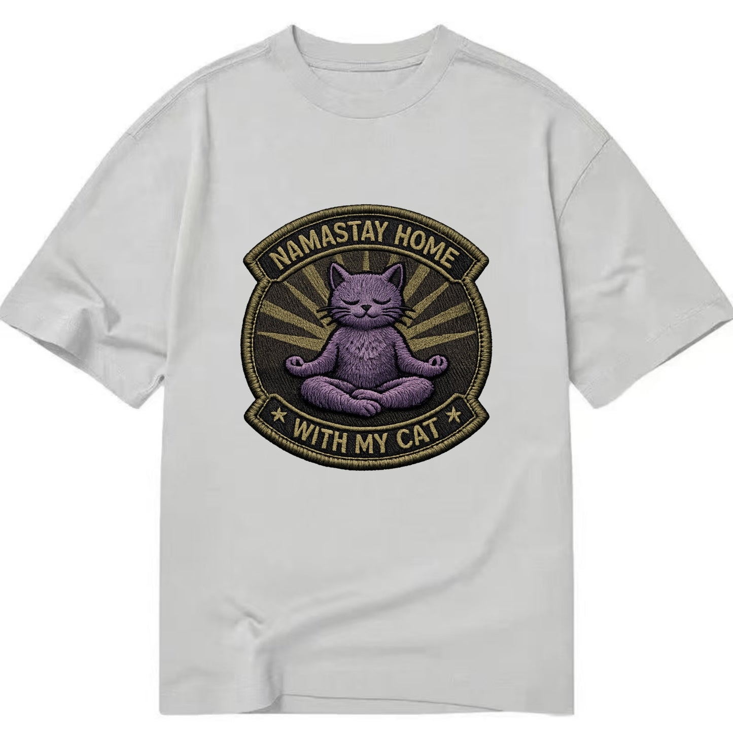 NAMASTAY HOME WITH MY CAT - yoga cat in purple , introvert cat - Classic T-shirt - Grey