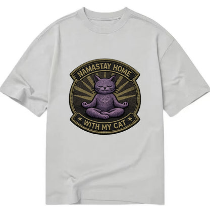 NAMASTAY HOME WITH MY CAT - yoga cat in purple , introvert cat - Classic T-shirt - Grey