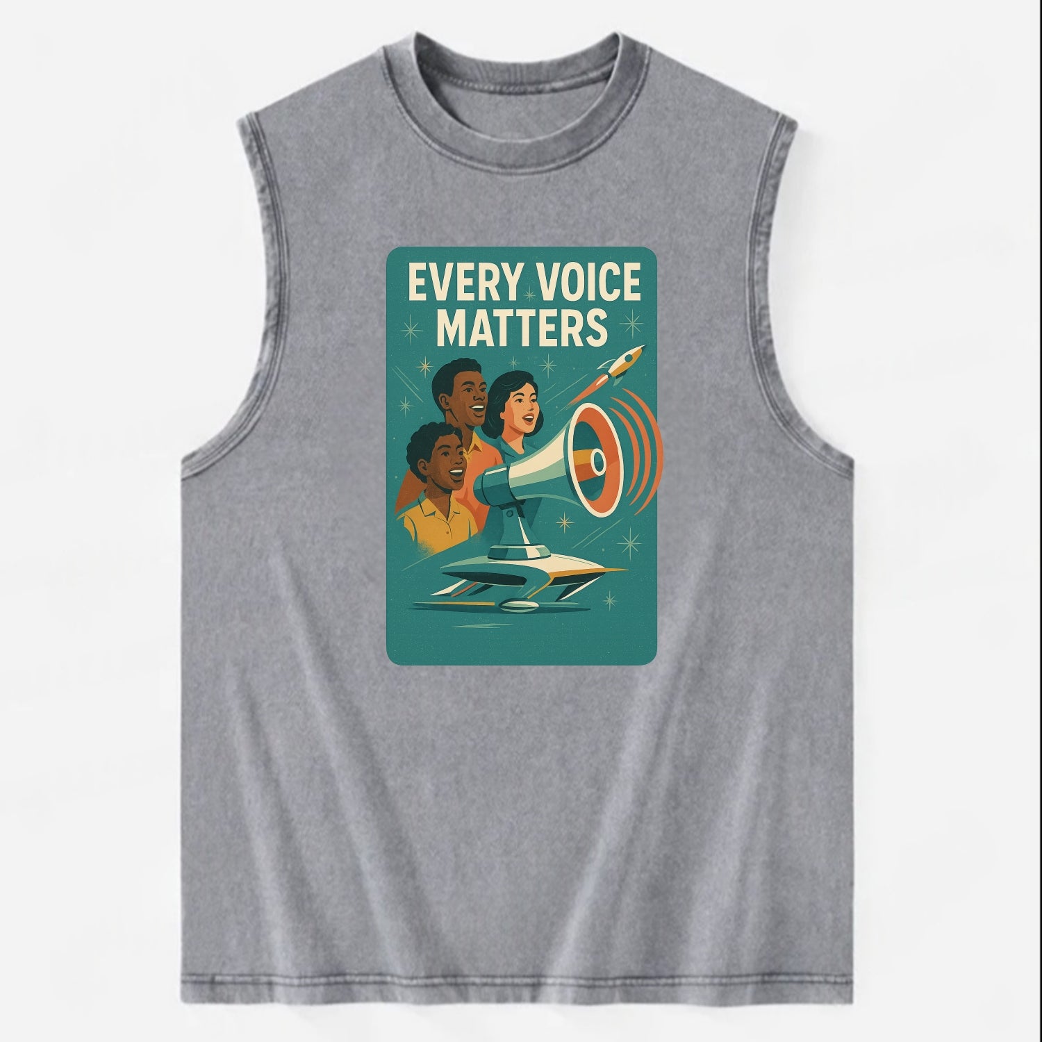 Diverse voices being heard and amplified - "Every Voice Matters" - inclusive - Vintage Washed Tank - Grey