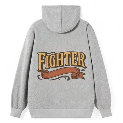 Bold typography design - "FIGHTER" - never giving up, battling on - Classic Pullover Hoodie - Grey