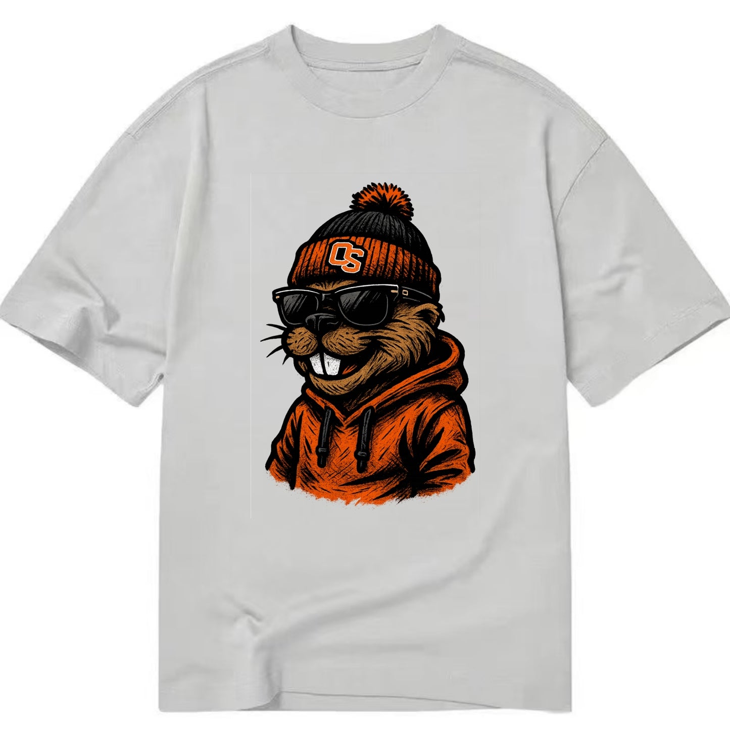 Corvallis Beaver wearing Oregon State beanie with OS patch - Classic T-shirt - Grey