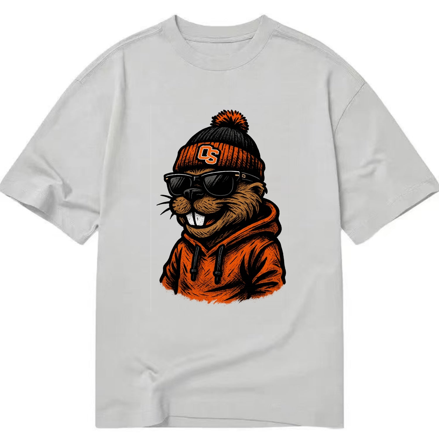 Corvallis Beaver wearing Oregon State beanie with OS patch - Classic T-shirt - Grey