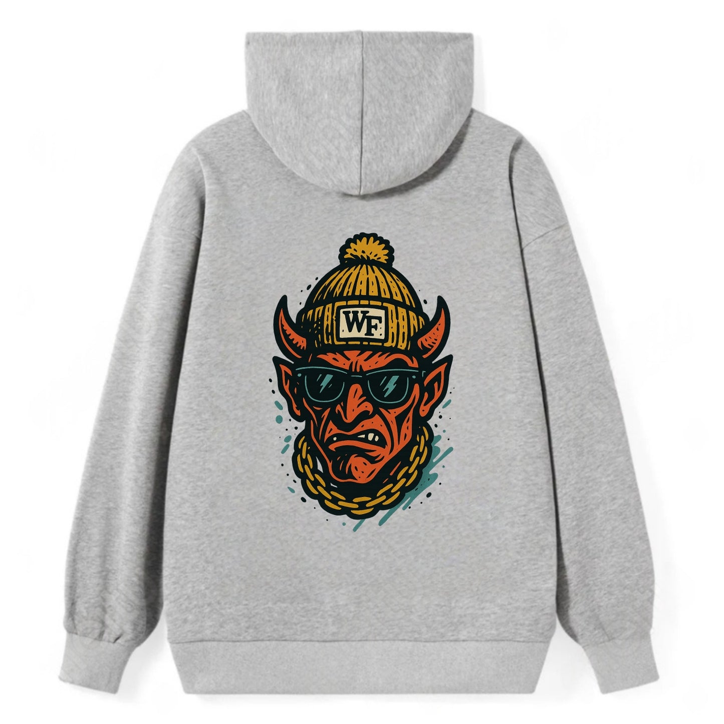 Winston-Salem Demon wearing Wake Forest beanie with WF patch - Classic Pullover Hoodie - Grey