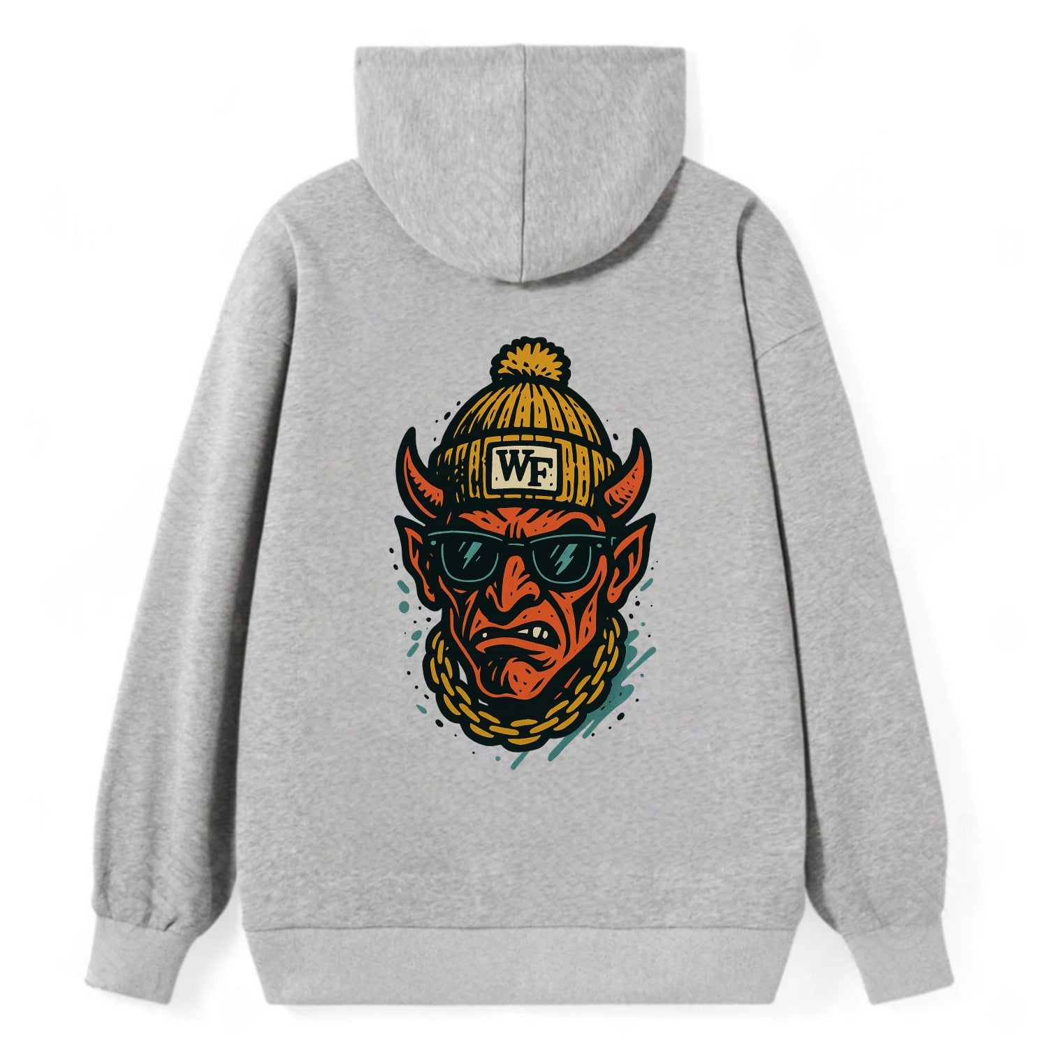 Winston-Salem Demon wearing Wake Forest beanie with WF patch - Classic Pullover Hoodie - Grey