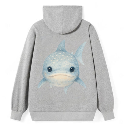 Baby Whale Shark - spotted blue-gray, wide mouth closed, tiny eyes, - Classic Pullover Hoodie - Grey