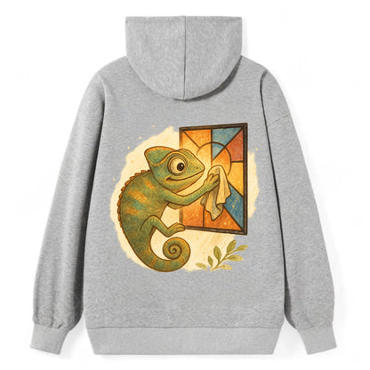 Chameleon blending into a stained-glass window it is polishing with - Classic Pullover Hoodie - Grey