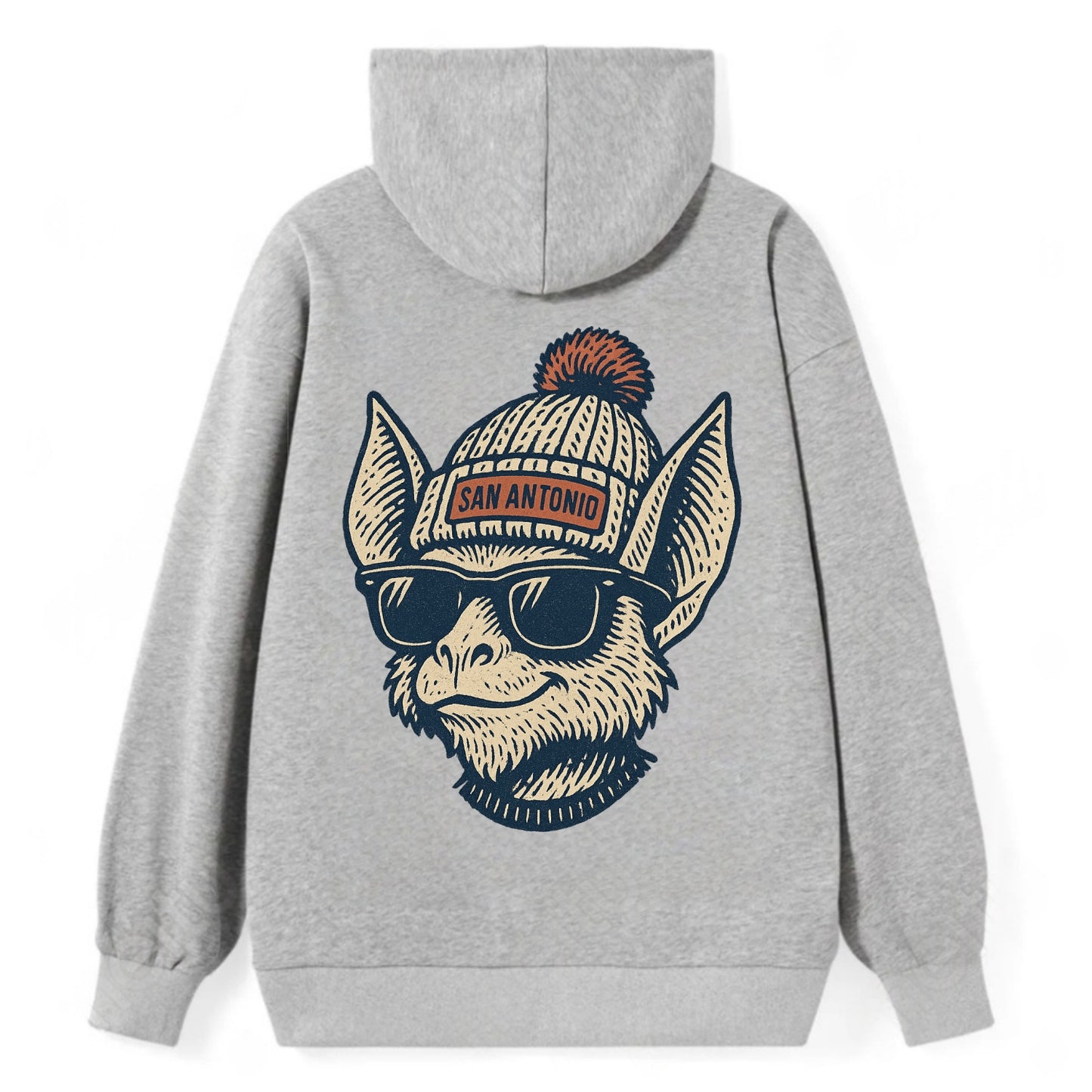 San Antonio Bat wearing San Antonio beanie with pom pom and wayfarer - Classic Pullover Hoodie - Grey