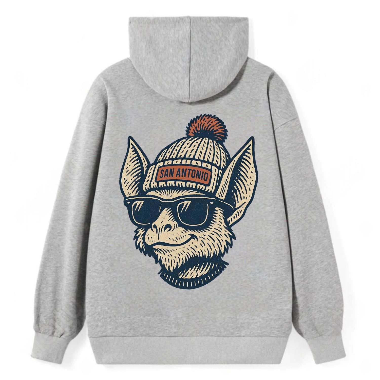 San Antonio Bat wearing San Antonio beanie with pom pom and wayfarer - Classic Pullover Hoodie - Grey
