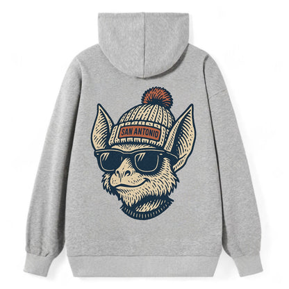San Antonio Bat wearing San Antonio beanie with pom pom and wayfarer - Classic Pullover Hoodie - Grey