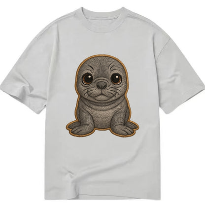Baby Elephant Seal - gray wrinkly, tiny trunk nose, big dark eyes, front-facing, - Classic T-shirt - Grey
