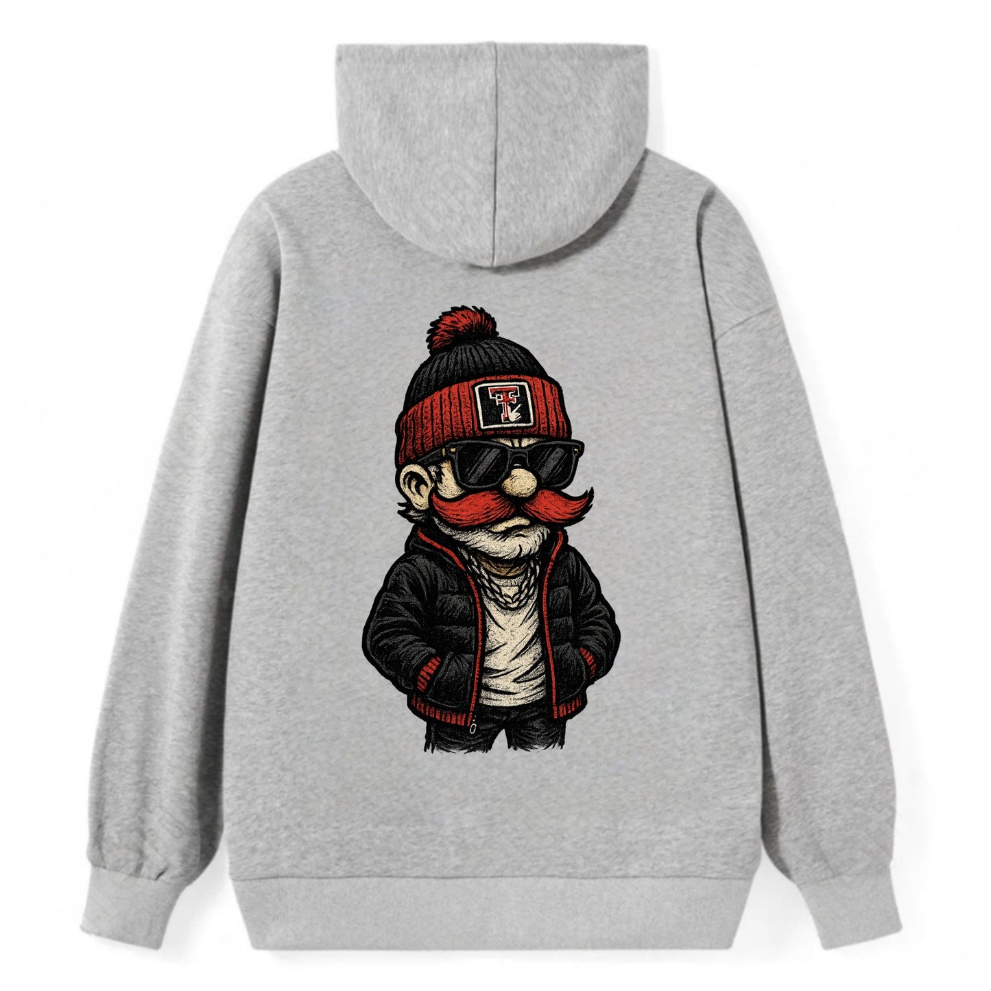 Lubbock Raider wearing Texas Tech beanie with guns up patch - Classic Pullover Hoodie - Grey