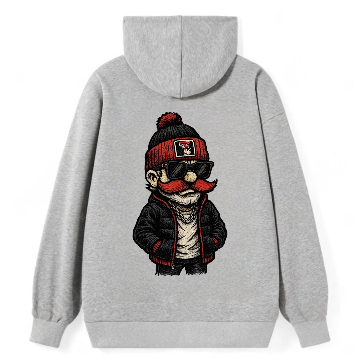 Lubbock Raider wearing Texas Tech beanie with guns up patch - Classic Pullover Hoodie - Grey