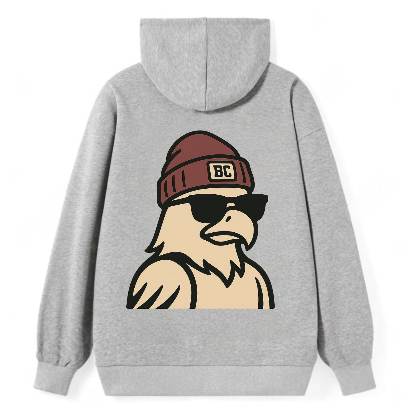 Chestnut Hill Eagle wearing Boston College beanie with BC patch - Classic Pullover Hoodie - Grey