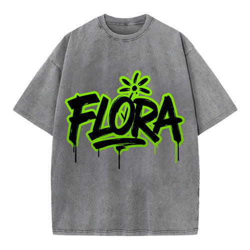 Bold typography design - FLORA - plant life, blooming - Vintage T-shirt