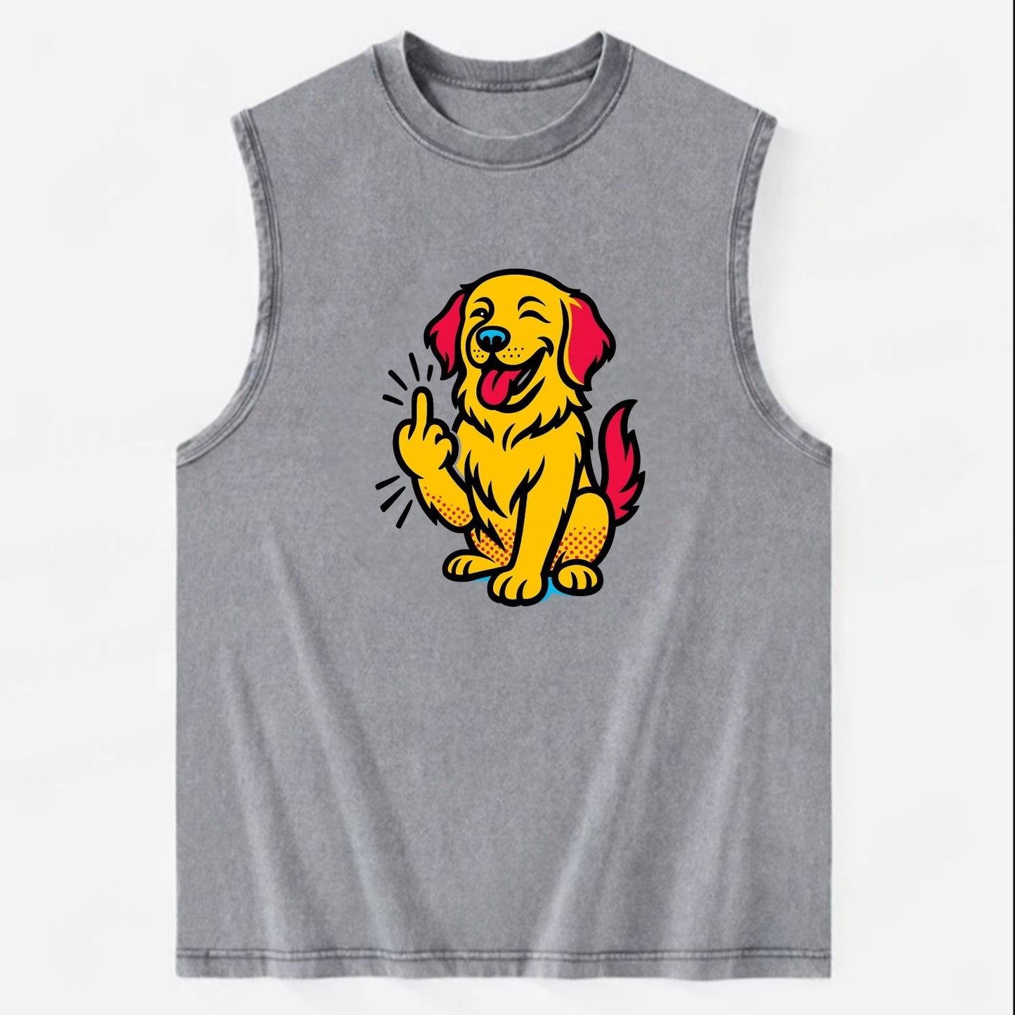 Golden Retriever with happy smile and golden coat, fluffy paw raised - Vintage Washed Tank - Grey