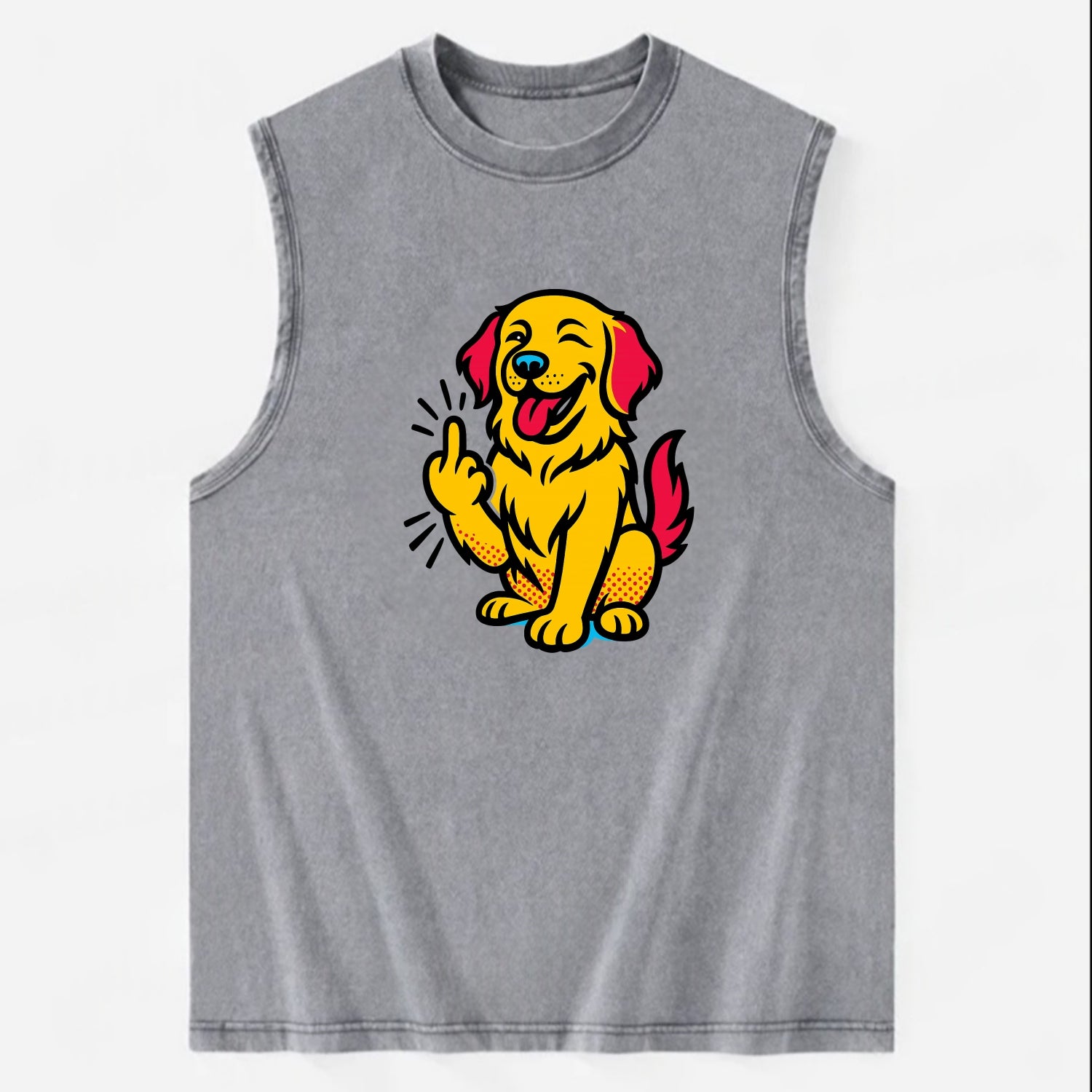 Golden Retriever with happy smile and golden coat, fluffy paw raised - Vintage Washed Tank - Grey