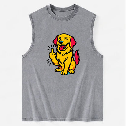 Golden Retriever with happy smile and golden coat, fluffy paw raised - Vintage Washed Tank - Grey