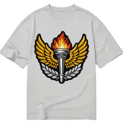 Embroidered patch design - TRACK AND FIELD TORCH - Olympic style torch with wings - Classic T-shirt - Grey