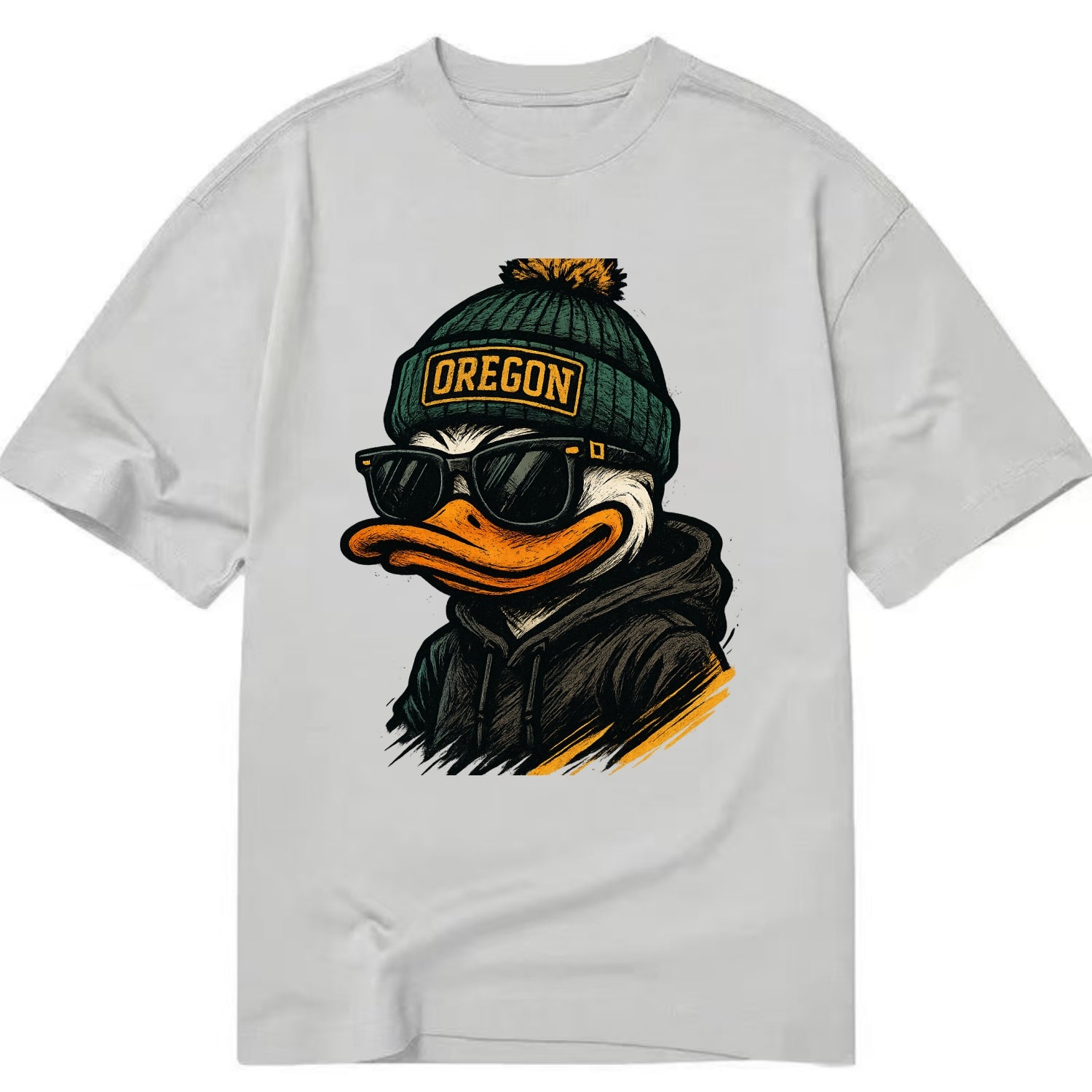 Eugene Duck wearing Oregon beanie with O patch - Classic T-shirt - Grey