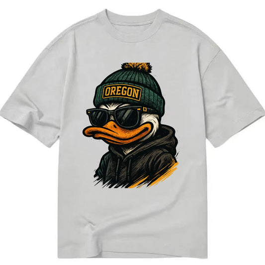 Eugene Duck wearing Oregon beanie with O patch - Classic T-shirt - Grey