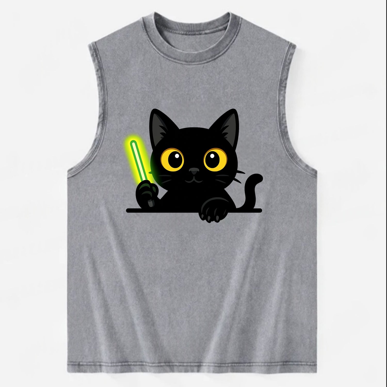 Midnight the black cat fist bumping the viewer with right paw extended. - Vintage Washed Tank - Grey