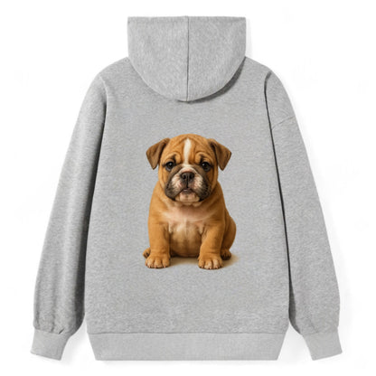 Baby Bulldog Puppy - wrinkly face, underbite, stocky body, gentle eyes, - Classic Pullover Hoodie - Grey