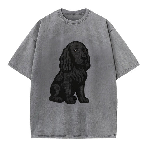 Field Spaniel - Black silky coat embroidered pose - Vintage T-shirt