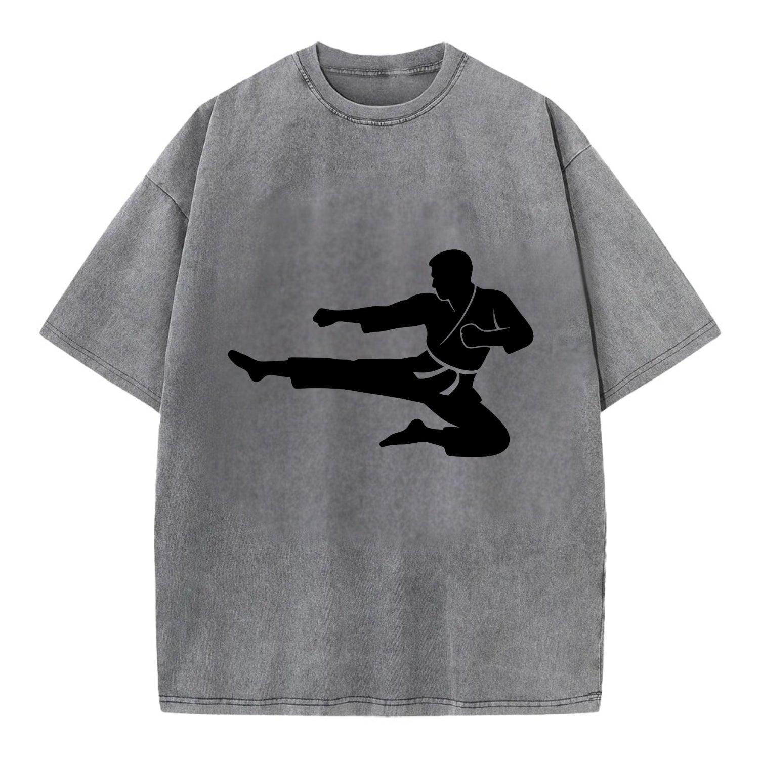 Martial artist flying kick - Vintage T-shirt - Grey