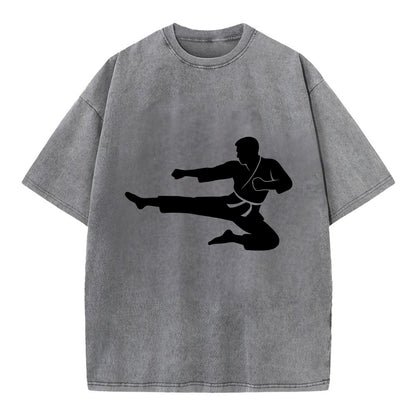 Martial artist flying kick - Vintage T-shirt - Grey