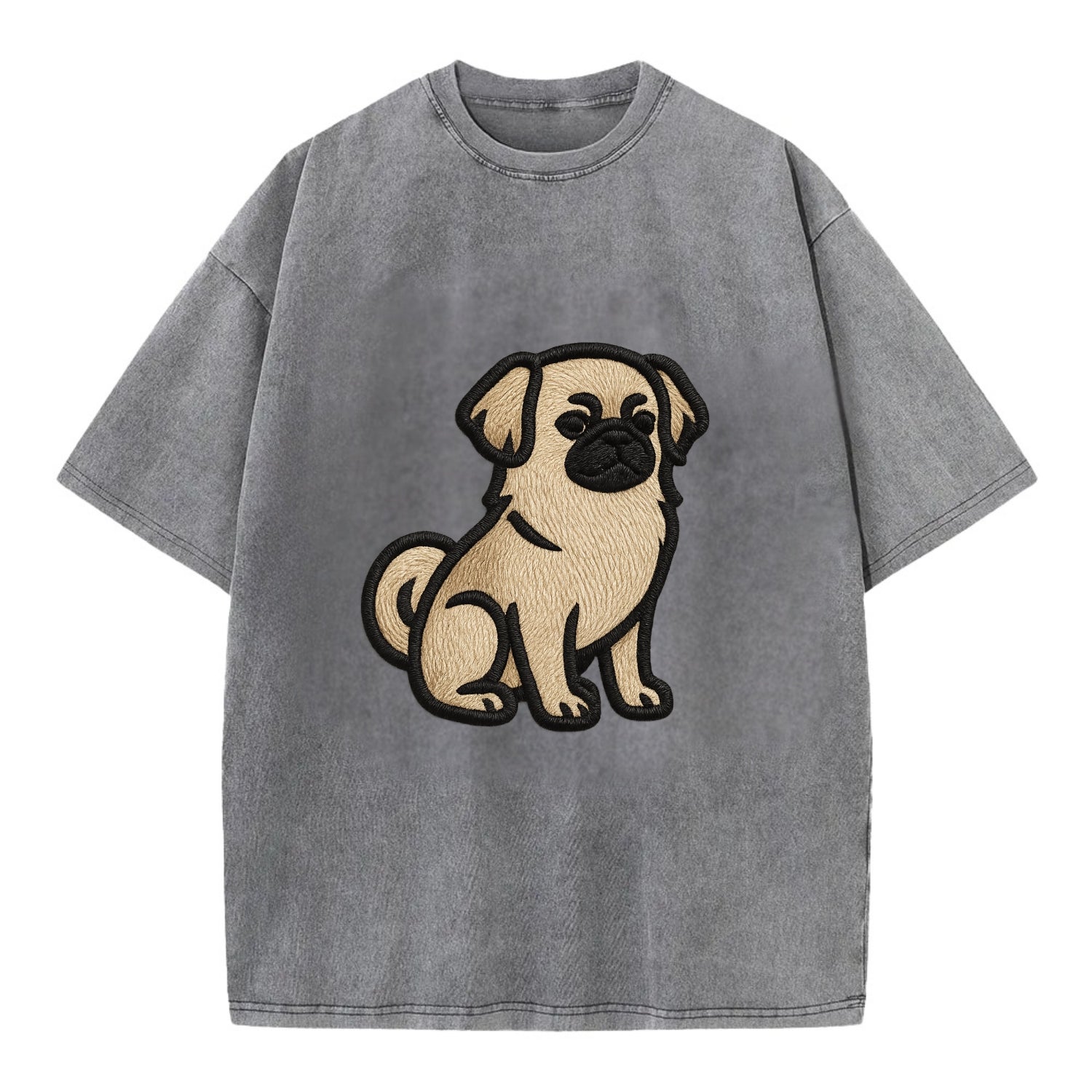 Tibetan Spaniel - Fawn small dog embroid - Vintage T-shirt - Grey