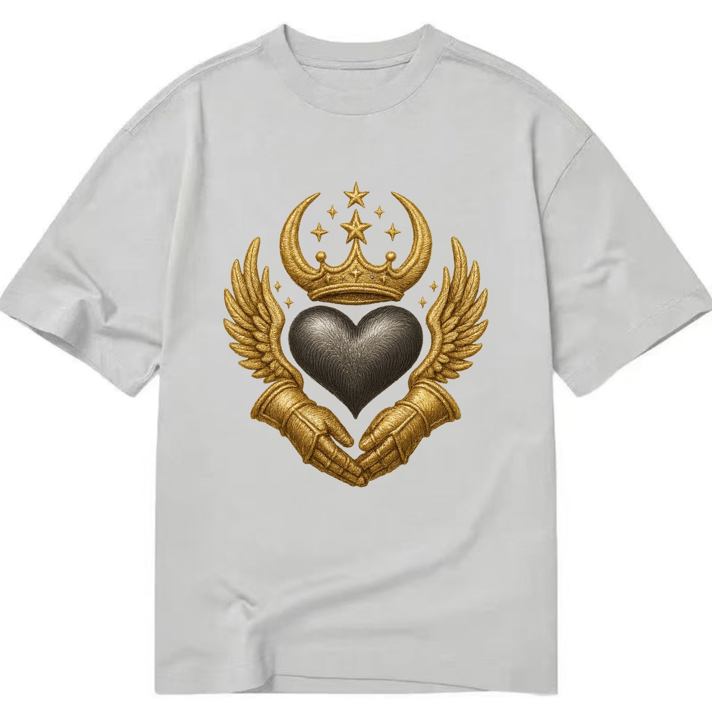 Nordic knotwork crown supporting a frosted steel heart with mittened hands - Classic T-shirt - Grey