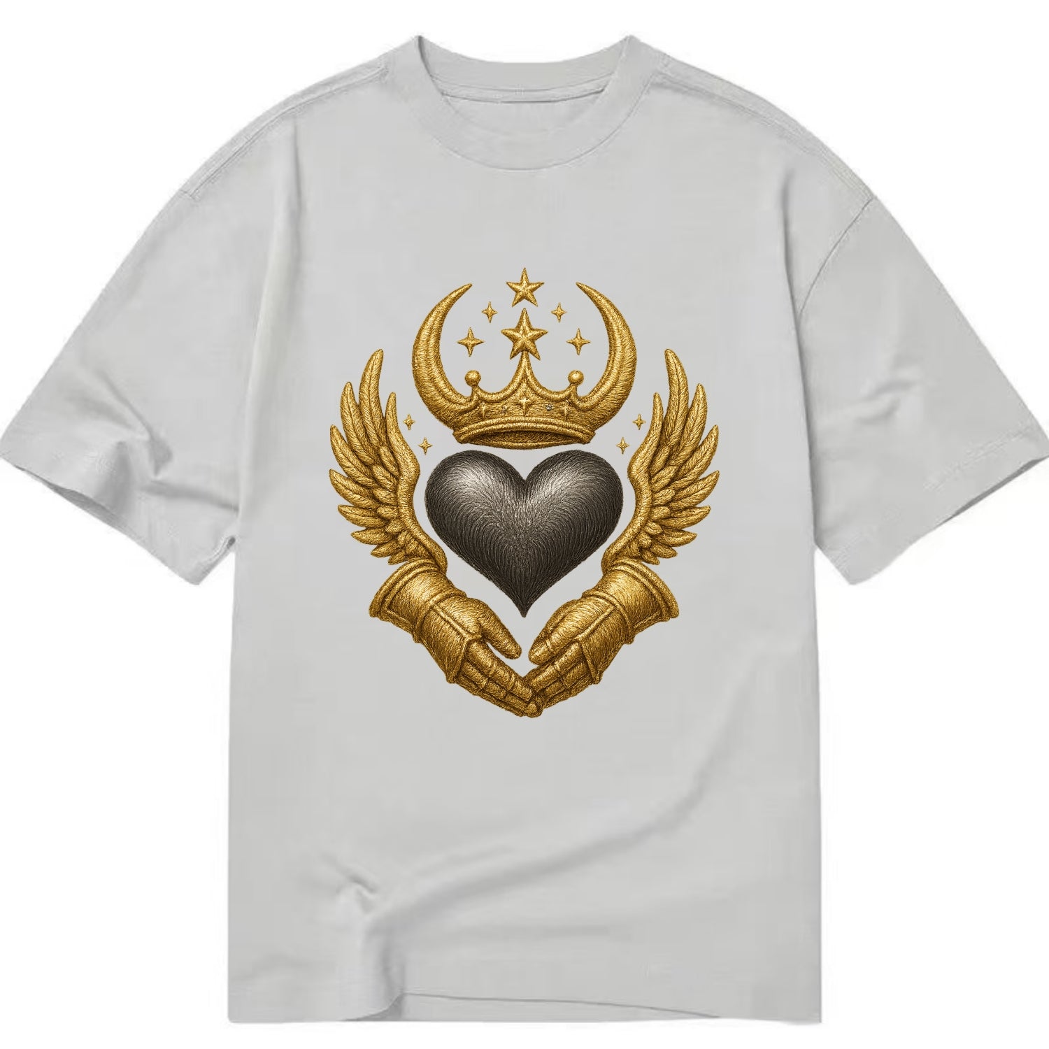 Nordic knotwork crown supporting a frosted steel heart with mittened hands - Classic T-shirt - Grey