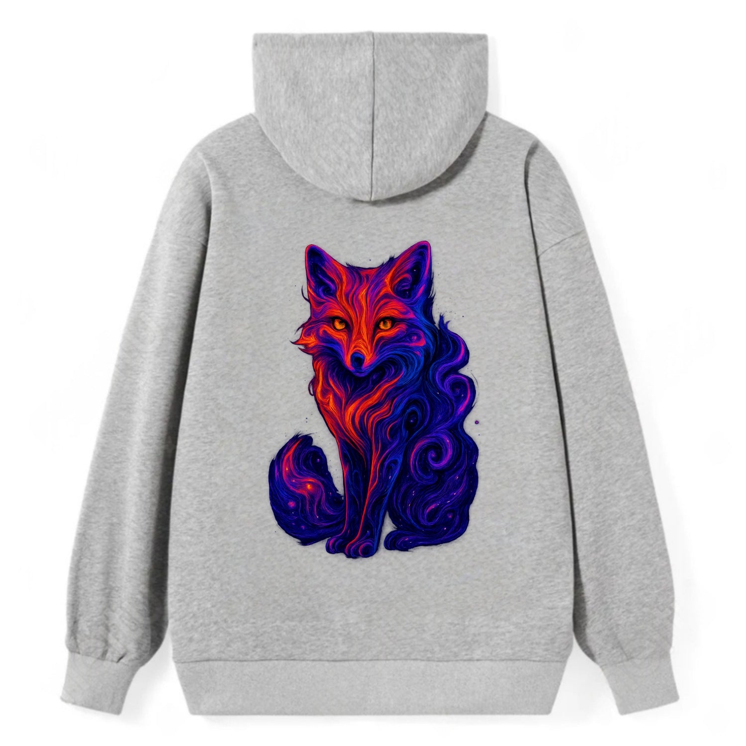 Clever fox with tail dissolving into cosmic nebula swirls, orange to - Classic Pullover Hoodie - Grey