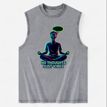 Peaceful floating figure with empty thought bubble - "no thoughts just vibes" - Vintage Washed Tank - Grey