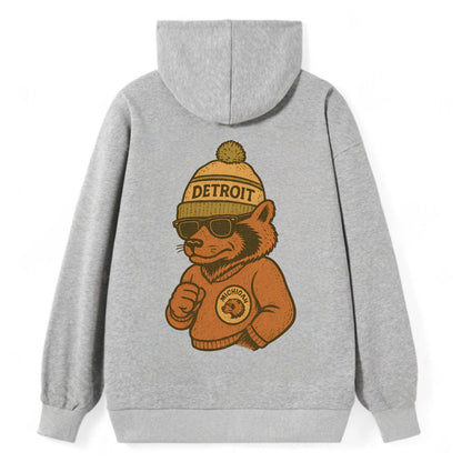 Michigan Wolverine wearing Detroit beanie with pom pom and wayfarer - Classic Pullover Hoodie - Grey