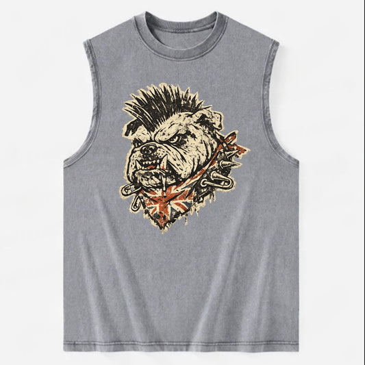 PUNK BULLDOG | British bulldog with mohawk | Safety pins through collar | - Vintage Washed Tank - Grey