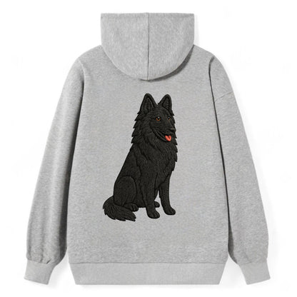 Belgian Sheepdog - Black long-haired embroidered pose - Classic Pullover Hoodie - Grey