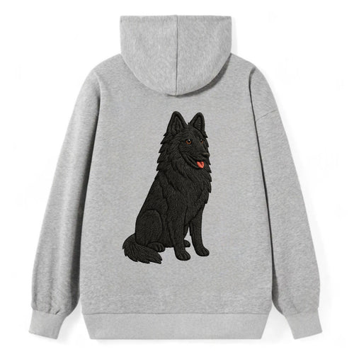 Belgian Sheepdog - Black long-haired embroidered pose - Classic Pullover Hoodie
