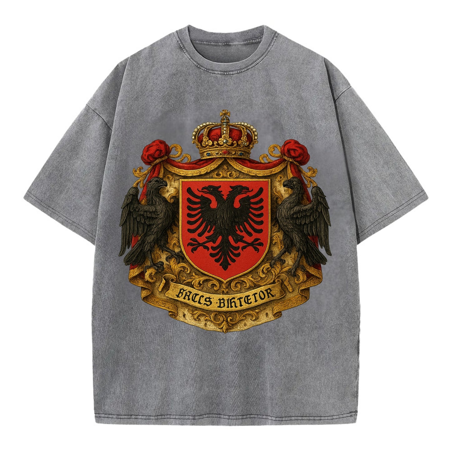 Albania Double Eagle Emblem  - Vintage T-shirt - Grey