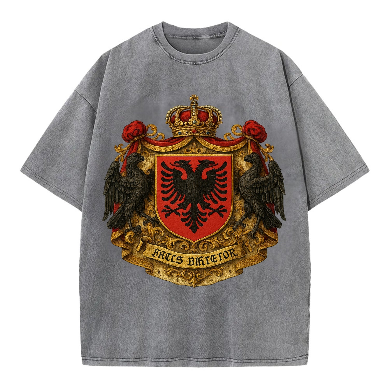 Albania Double Eagle Emblem  - Vintage T-shirt - Grey