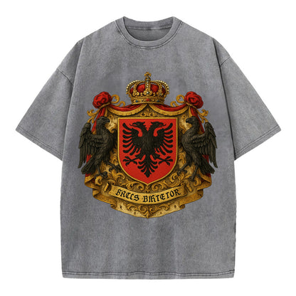 Albania Double Eagle Emblem  - Vintage T-shirt - Grey