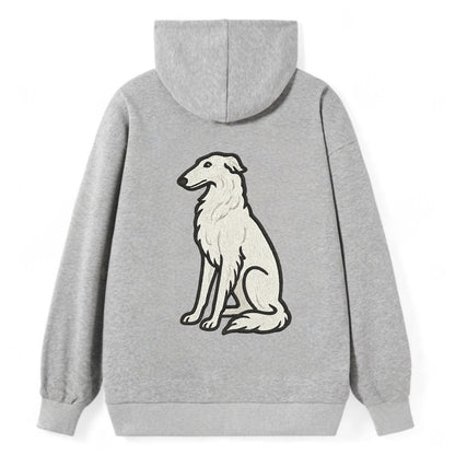 Borzoi - White embroidered sitting pose - Classic Pullover Hoodie - Grey