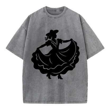 Mexican folk dancer twirling skirt - Vintage T-shirt - Grey