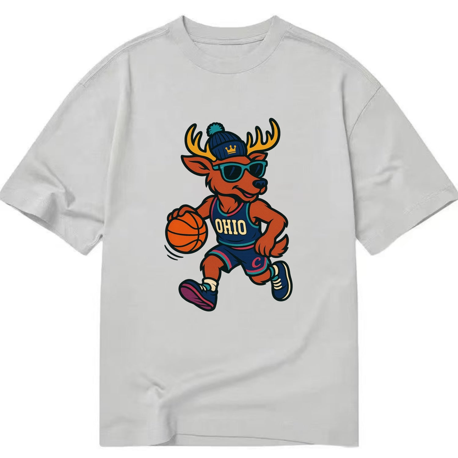 Ohio Deer wearing Cavs beanie with crown patch and wayfarer sunglasses - Classic T-shirt - Grey