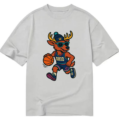Ohio Deer wearing Cavs beanie with crown patch and wayfarer sunglasses - Classic T-shirt - Grey