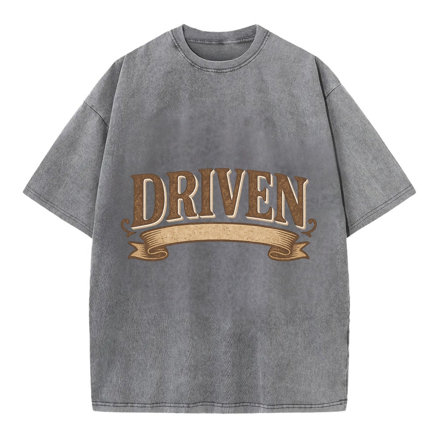 Bold typography design - "DRIVEN" - motivated, focused on goals - Vintage T-shirt - Grey